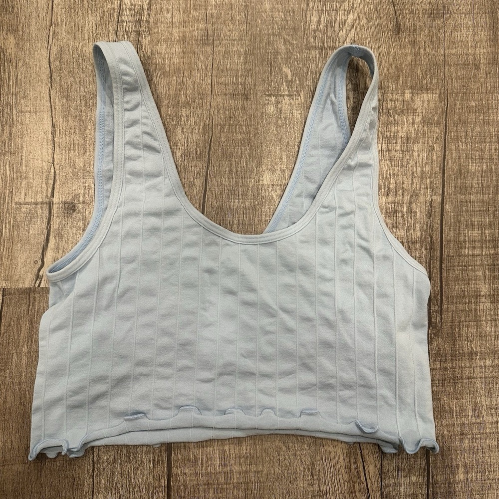 LA Hearts by PacSun Blue Ribbed Crop Tank Top Lettuce Hem V-Neck Women's M Y2K - Picture 6 of 6